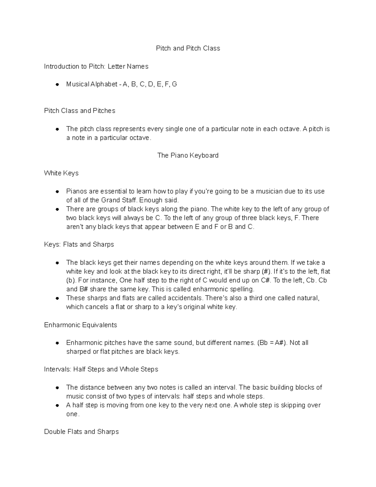 Chapter 1 Lecture notes 1 Pitch and Pitch Class Introduction to
