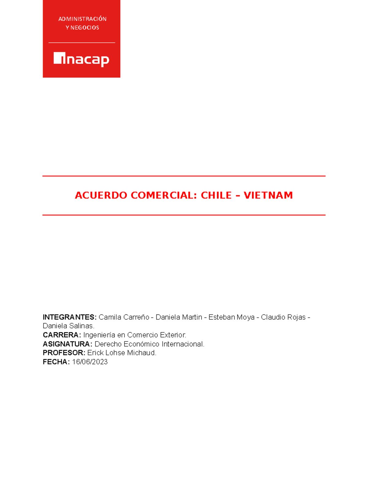 TLC ChileVietnam trabajo ACUERDO COMERCIAL CHILE VIETNAM
