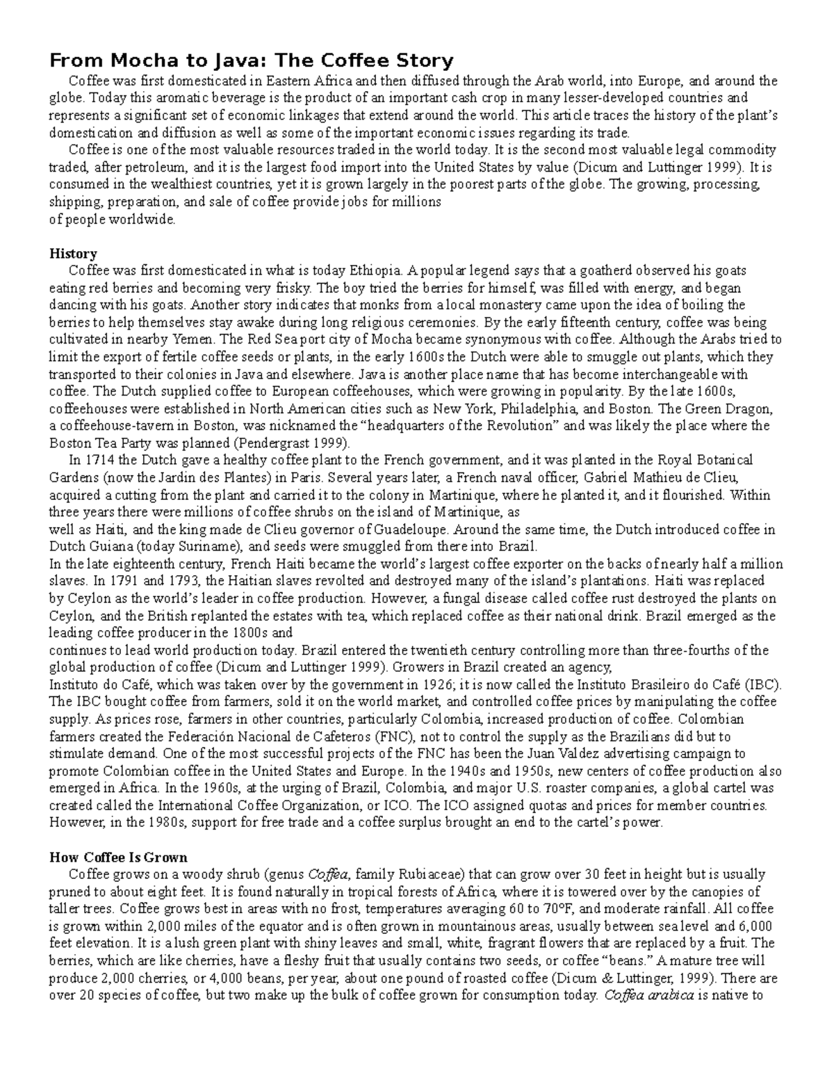 From Mocha to Java article From Mocha to Java The Coffee Story