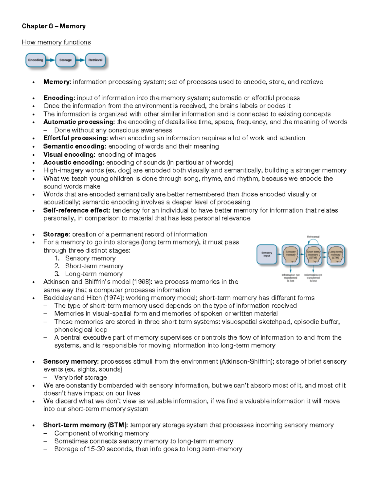 Chapter 8 – Memory - Book And Professor's Notes. - Chapter 8 – Memory ...