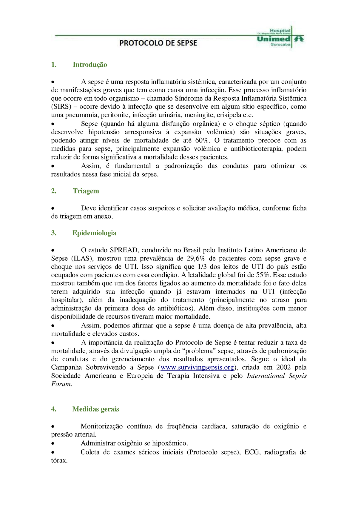 2 - B - Protocolo Sepse (novo) - Introdução A Sepse é Uma Resposta ...