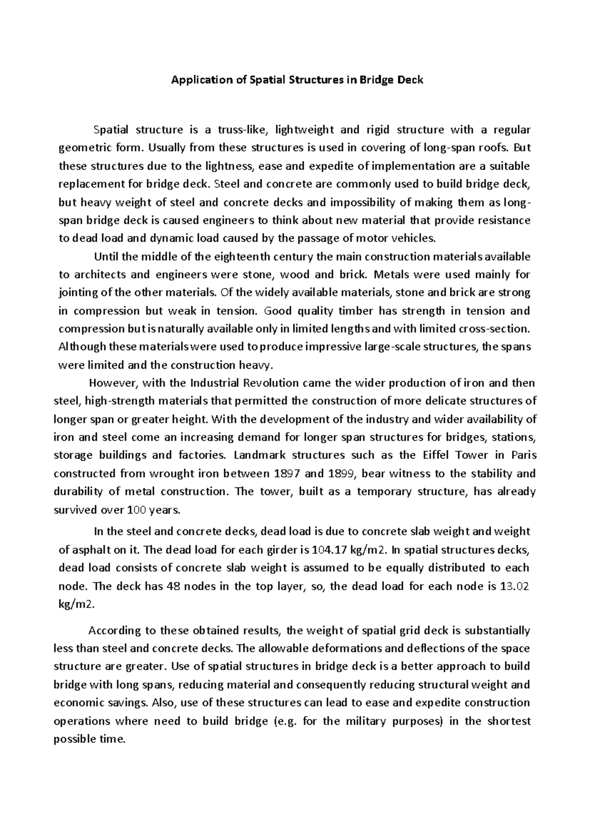 Application of Spatial Structures in Bridge Deck Introductio ...