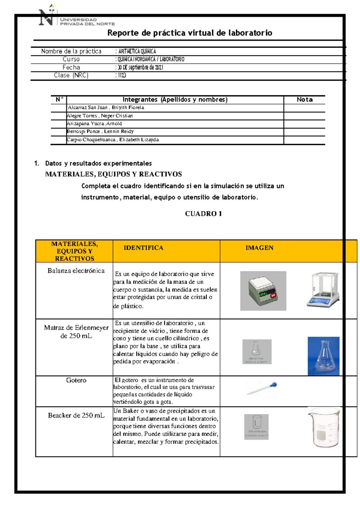 Reporte De Practica De Laboratorio Semana N° 6 Reporte De Práctica