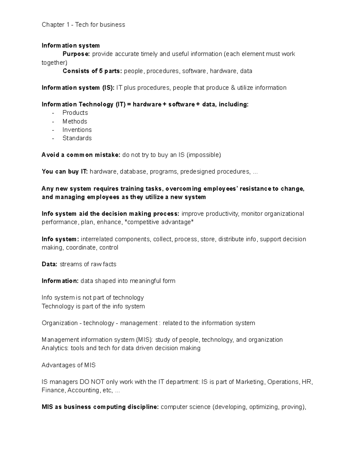 Chapter 1 - Lecture notes - Chapter 1 - Tech for business Information ...