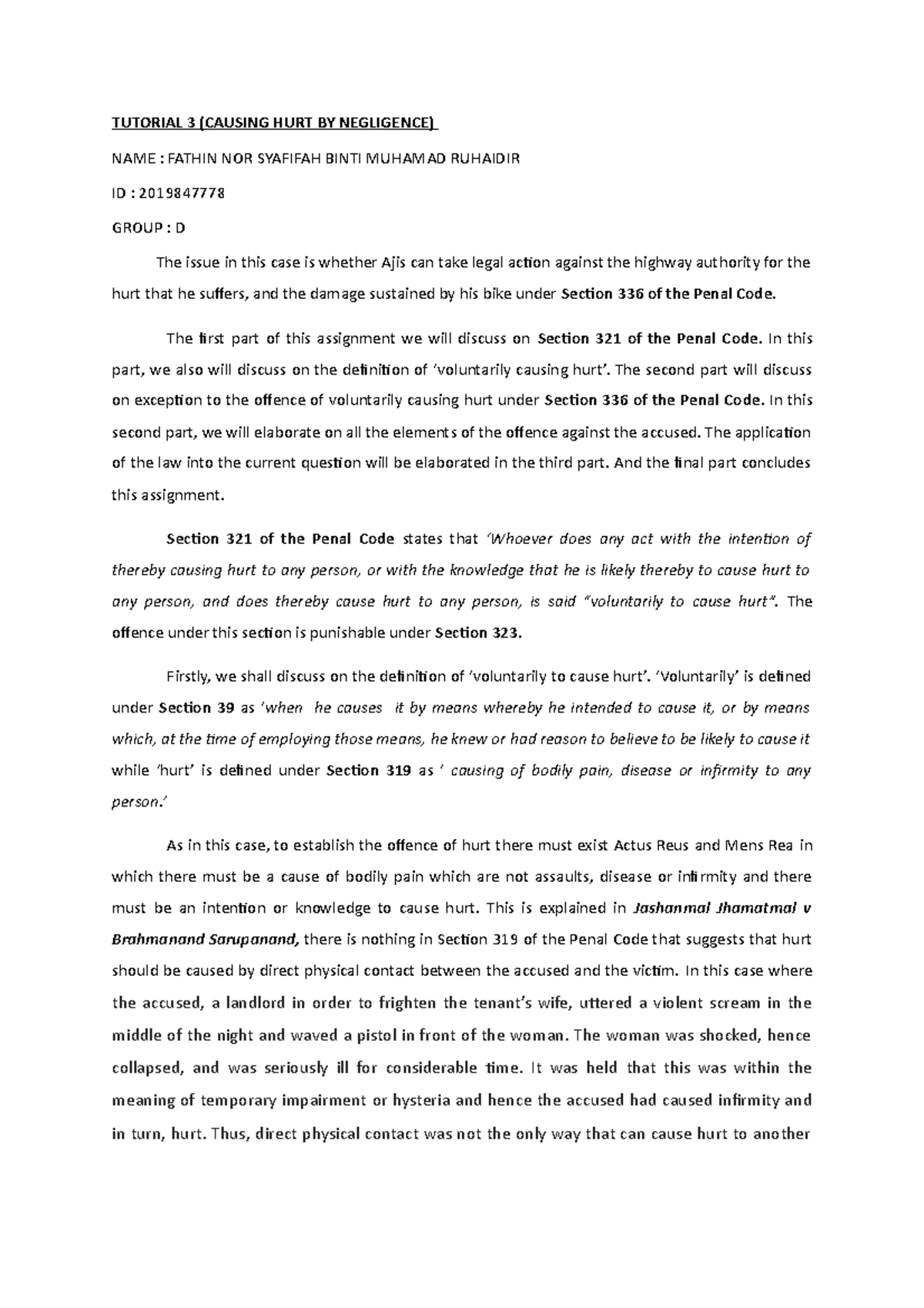 Law 555 Tutorial 3 Causing Hurt By Negligence Tutorial 3 Causing Hurt By Negligence Name Studocu