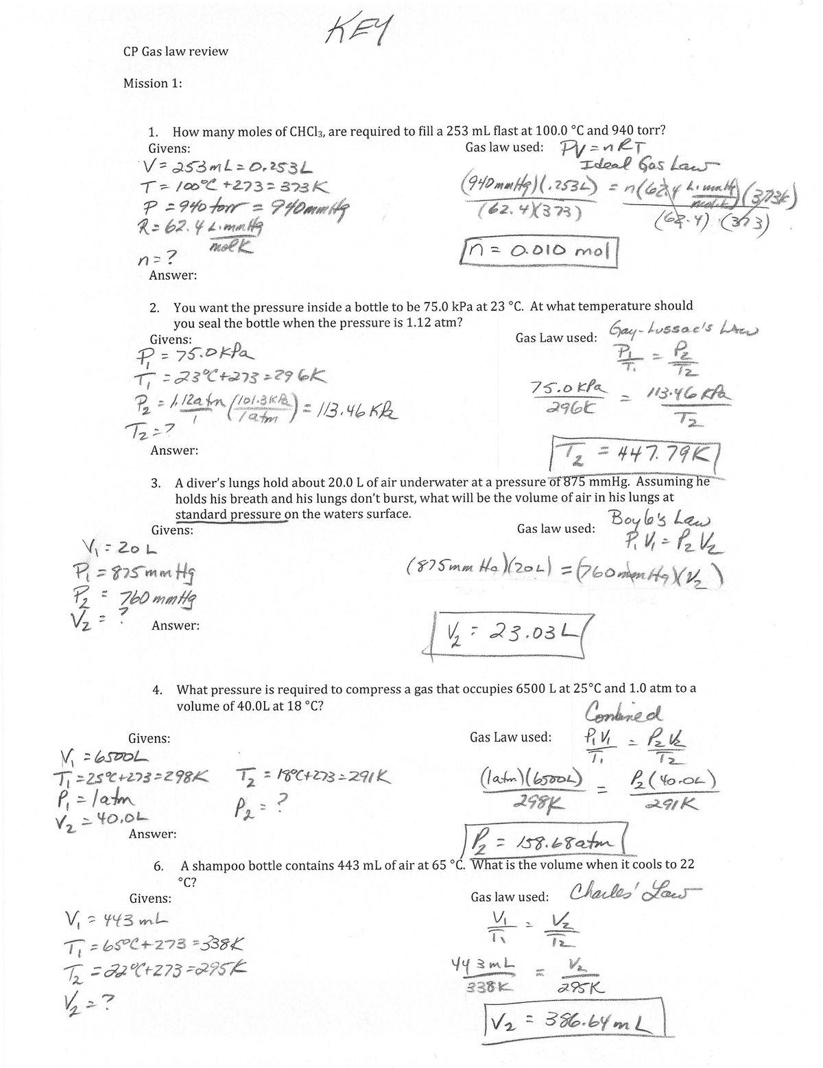 14 CP Mission 1 Gases Test Review KEY - Studocu