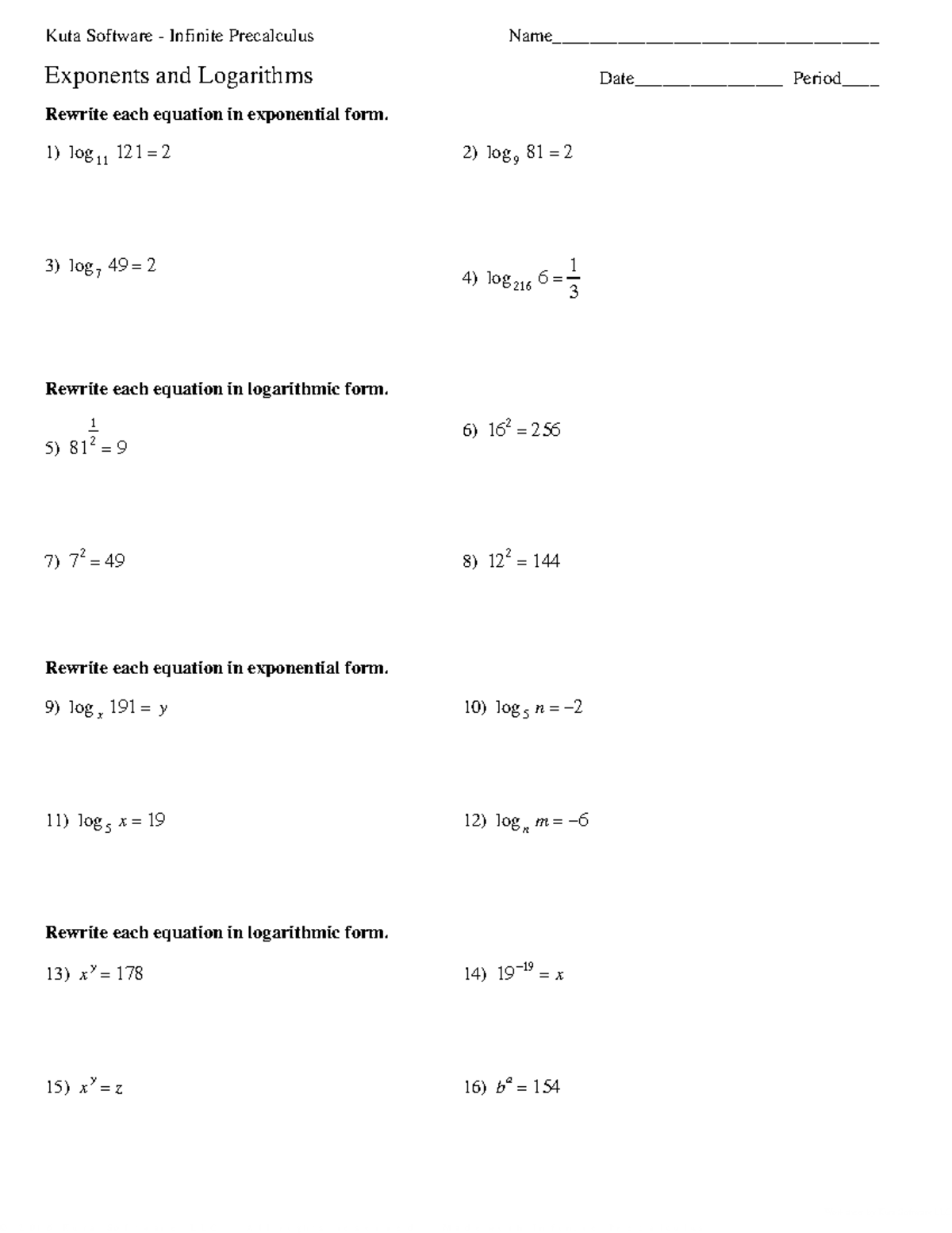 PC12 Ch2 Worksheet logarithms ©s Z 2 U 0 \ 1 h 6 A jKtuHtdaT JS
