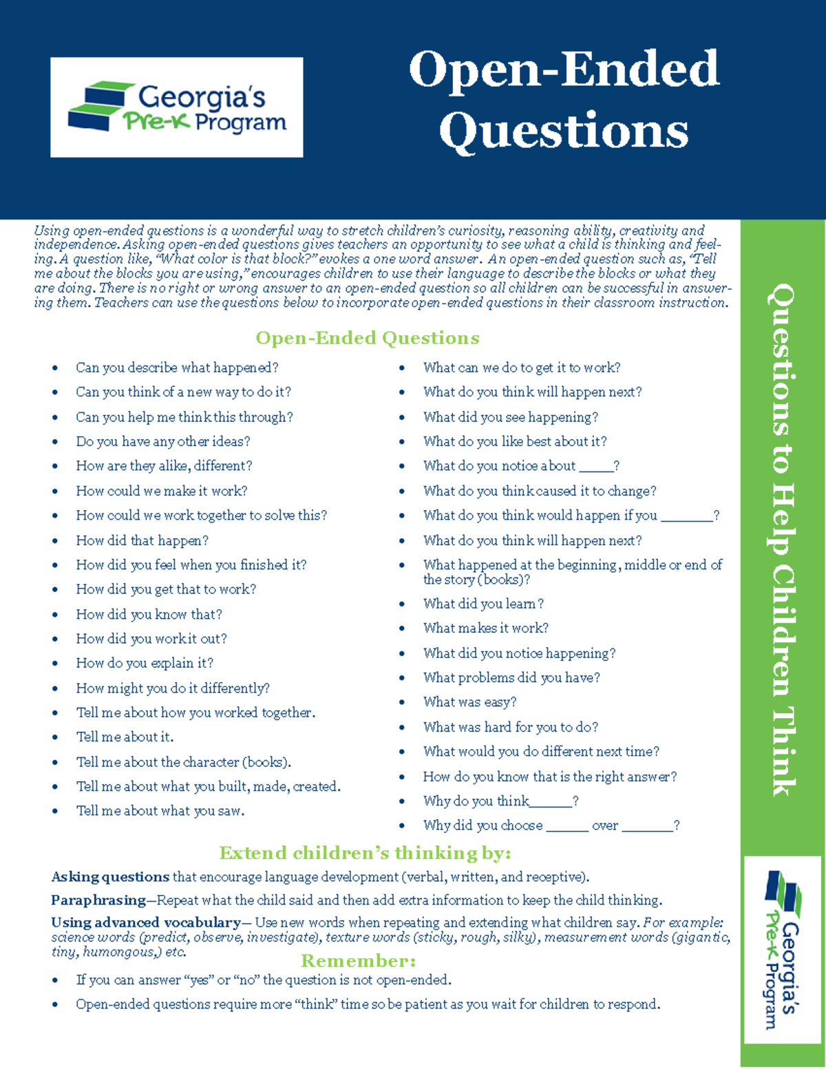 Questions Children Think - Open-Ended Questions Questions to Help ...