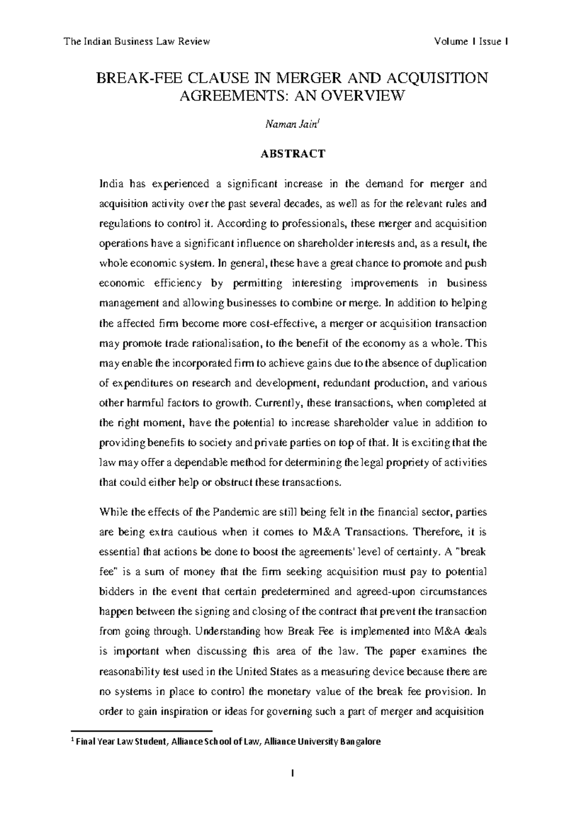 Break-FEE Clause IN Merger AND Acquisition Agreements- AN Overview ...