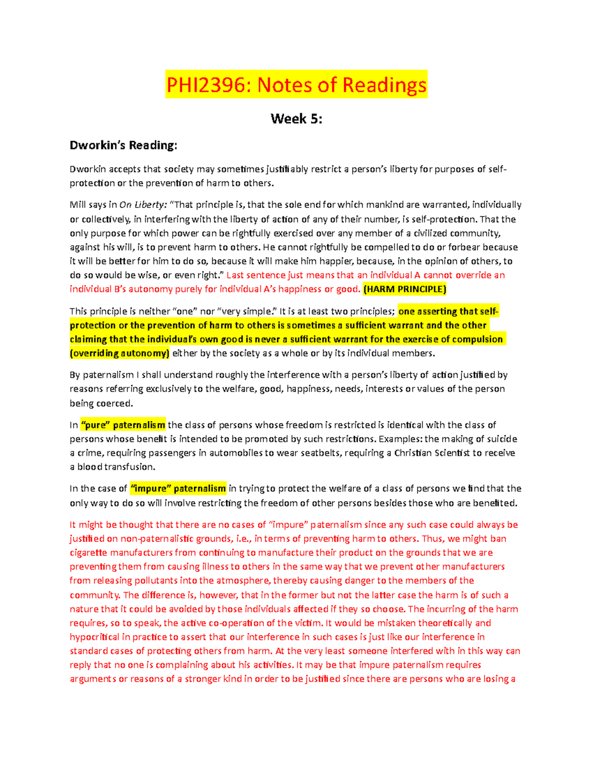Week 5 Notes - Detailed review of readings assignend for the fifth week ...