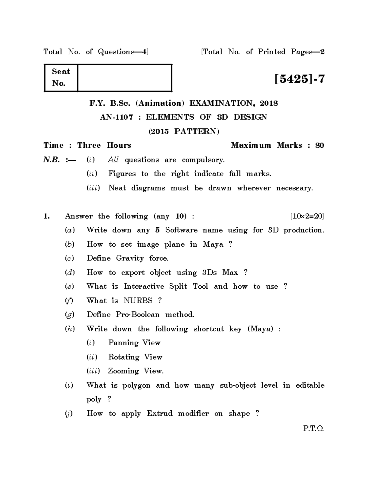 Elements of 3D Design - P.T. Total No. of Questions4 4 ] [Total No. of ...