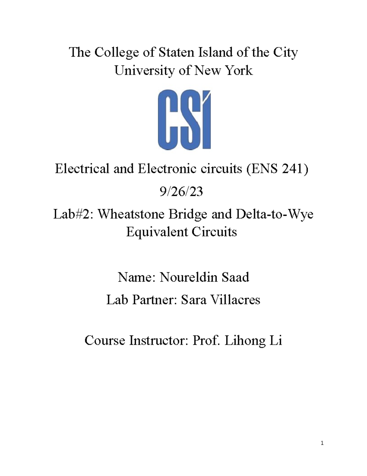 Ens 241 lab report 2 The College of Staten Island of the City