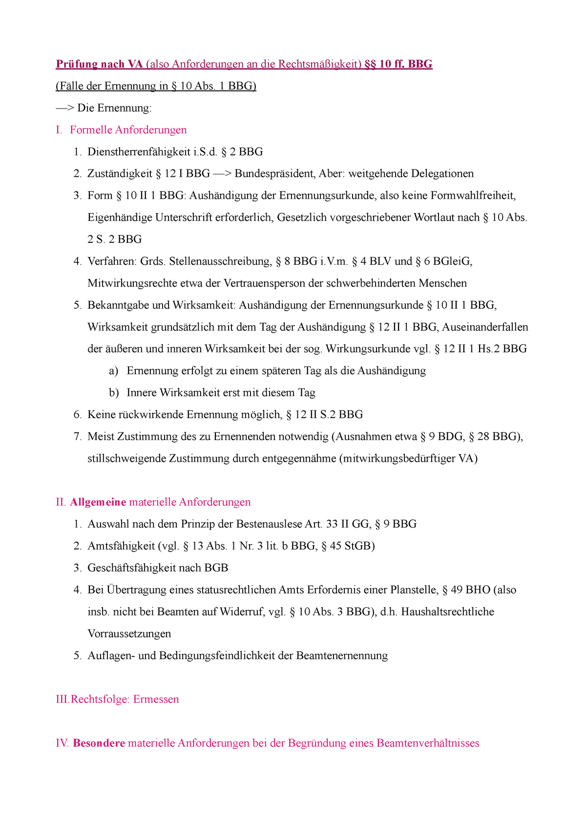 Prüfungsschema Beamtenrecht - Prüfung Nach VA (also Anforderungen An ...