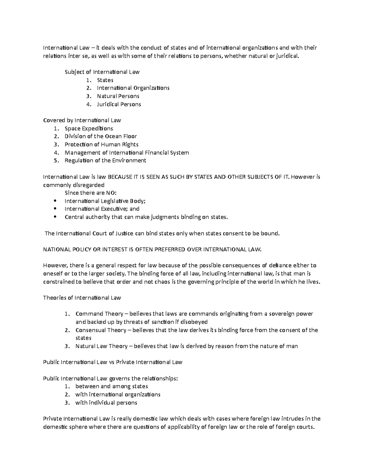 Public International Law Lecture Notes - Juris Doctor - Studocu