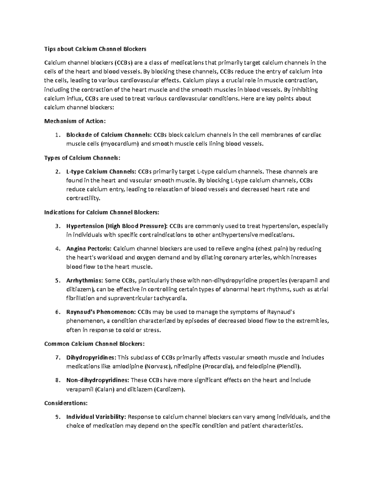 Calcium Channel Blocker Tip Sheet - Tips about Calcium Channel Blockers ...