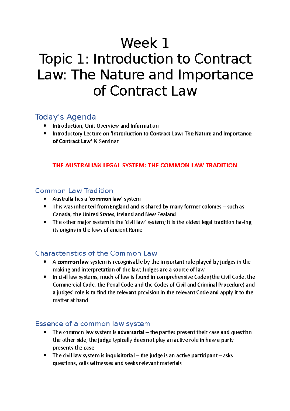 Week 1 - Week 1 - Week 1 Topic 1: Introduction to Contract Law: The ...