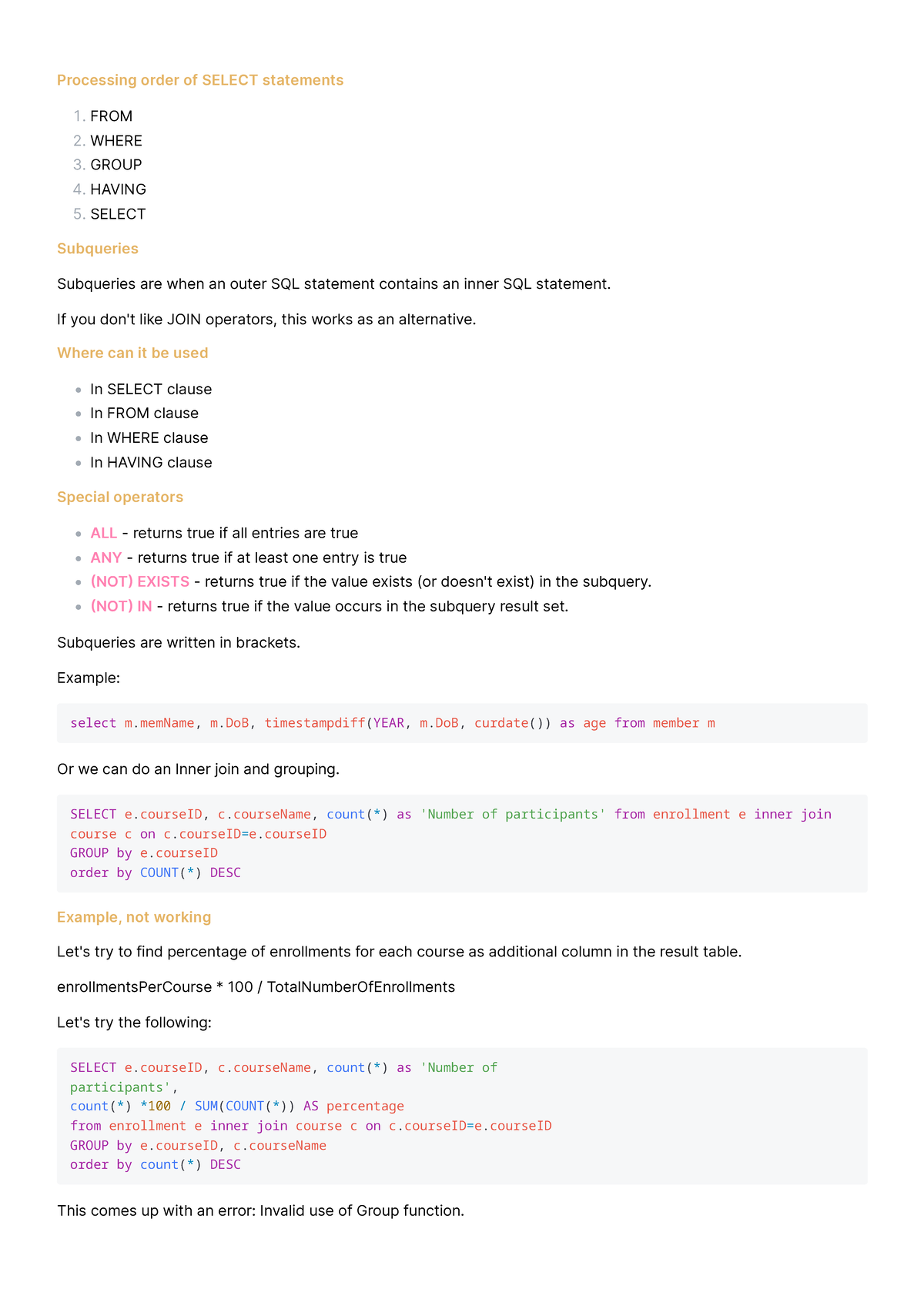 Databases Week 5 - More SQL - Processing order of SELECT statements ...