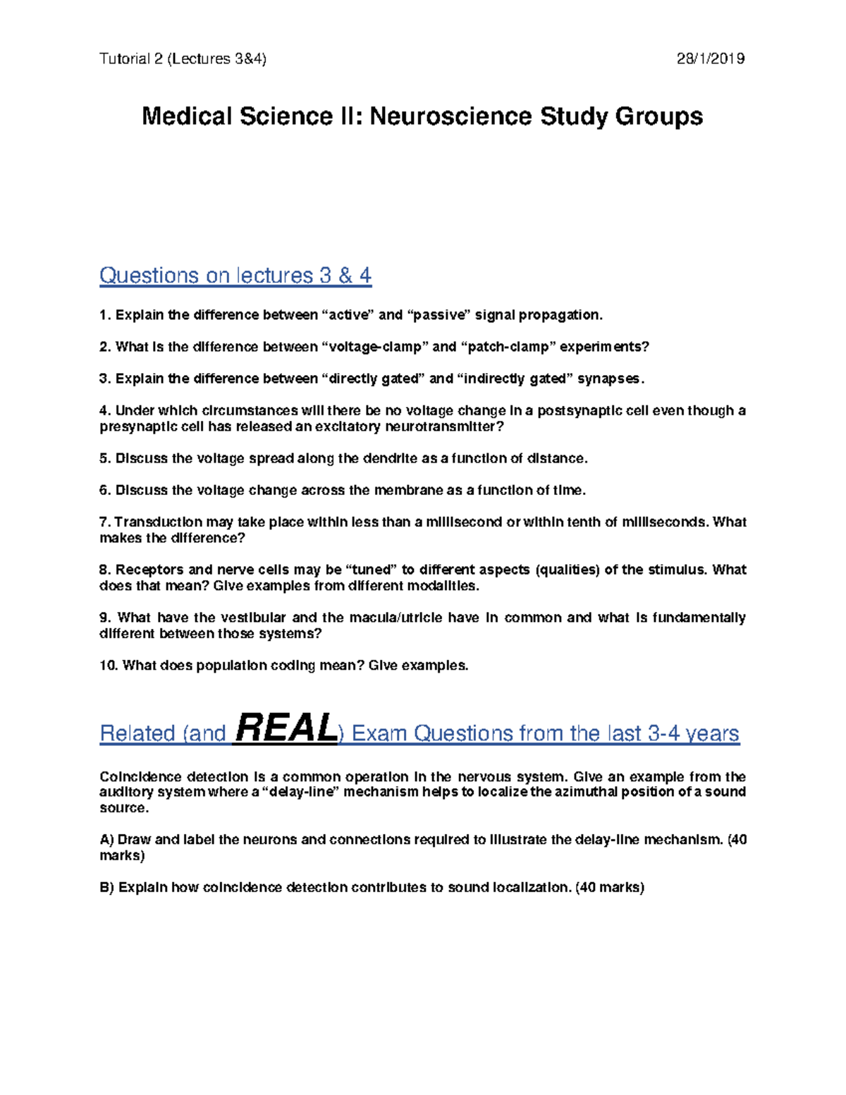 Tutorial 2 - Tutorial 2 (Lectures 3&4) 28/1/ Medical Science II ...