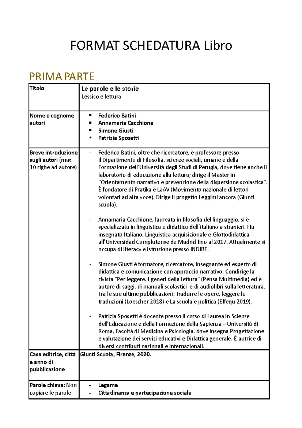 Format Schedatura Libro Per Esame Metodologia FORMAT SCHEDATURA Libro 