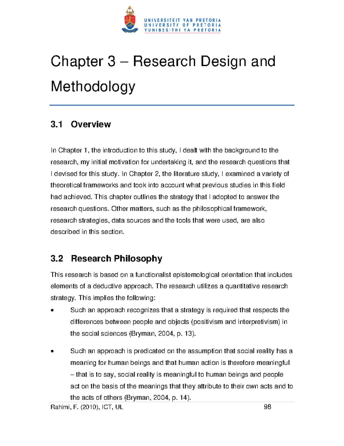 Practical 03chapter 3.030303030303033 - Chapter 3 – Research Design and ...