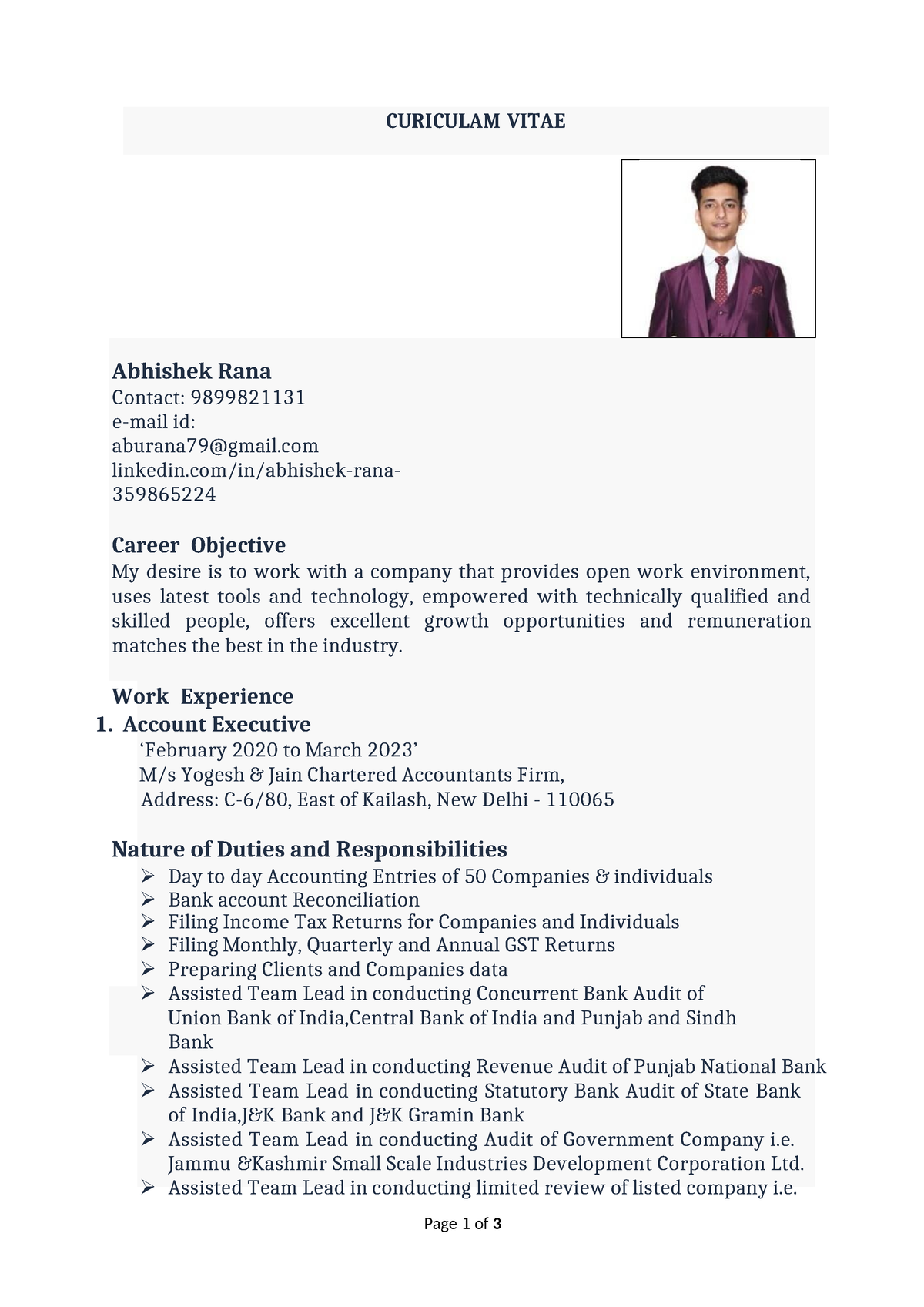 Abhishek Rana CV - ssc - CURICULAM VITAE Abhishek Rana Contact ...