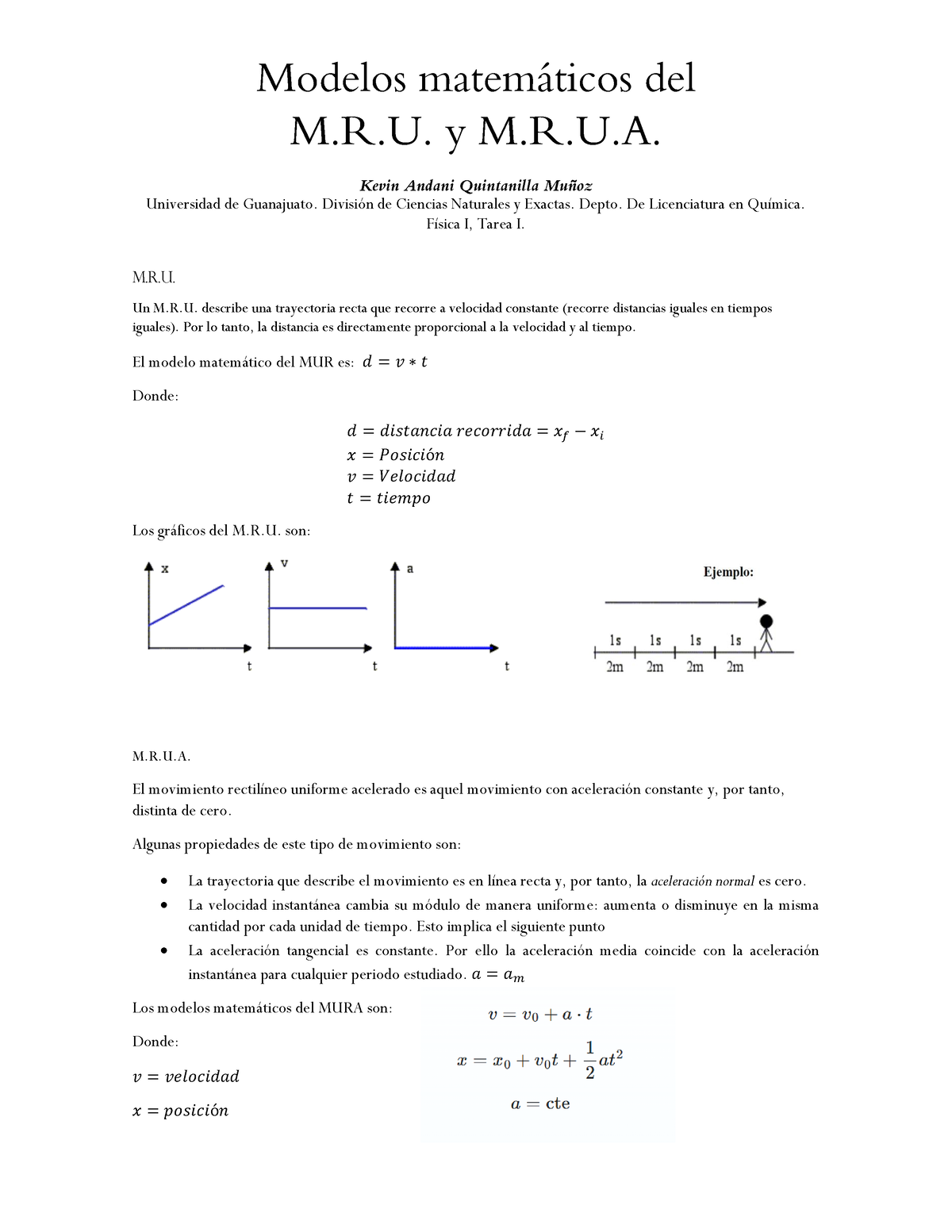 Modelos matemáticos del MRU y MRUA - Modelos matem·ticos del . y .  Universidad de - Studocu