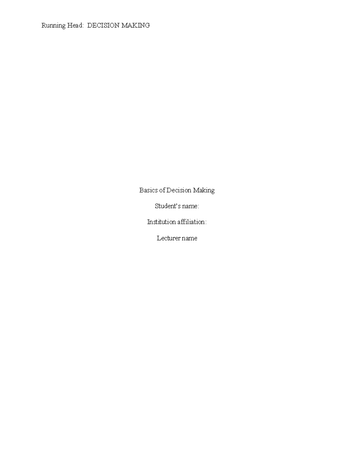 Basics Of Decision Making