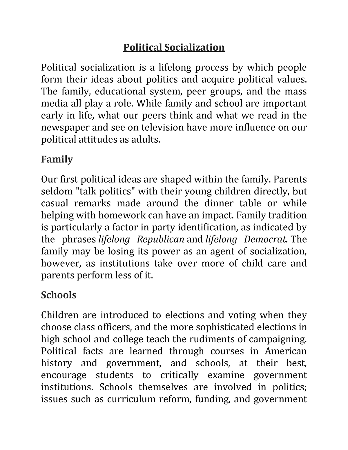 literature review of political socialization