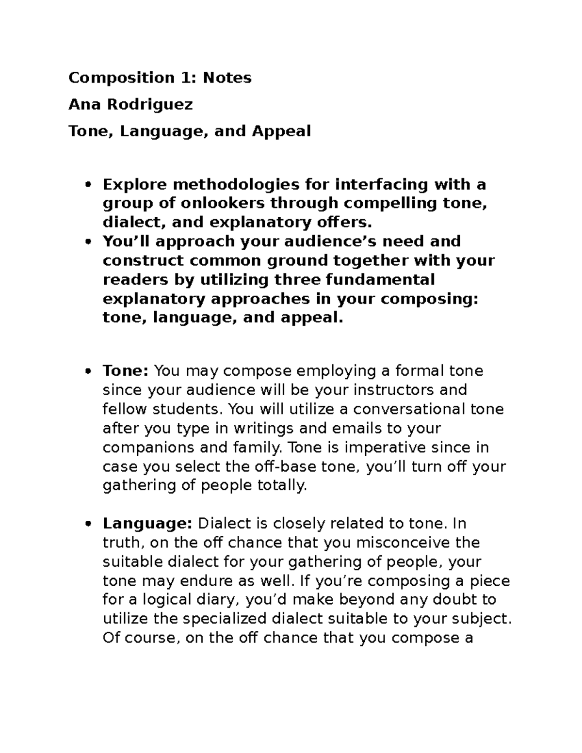 Composition 1 Notes prt5. Tone, Language, And Appeal - Composition 1 ...