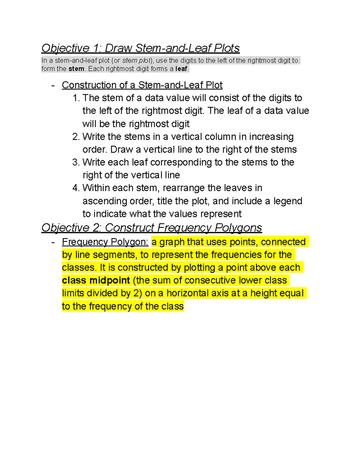 2.3 Notes - Objective 1: Draw Stem-and-Leaf Plots In a stem-and-leaf ...