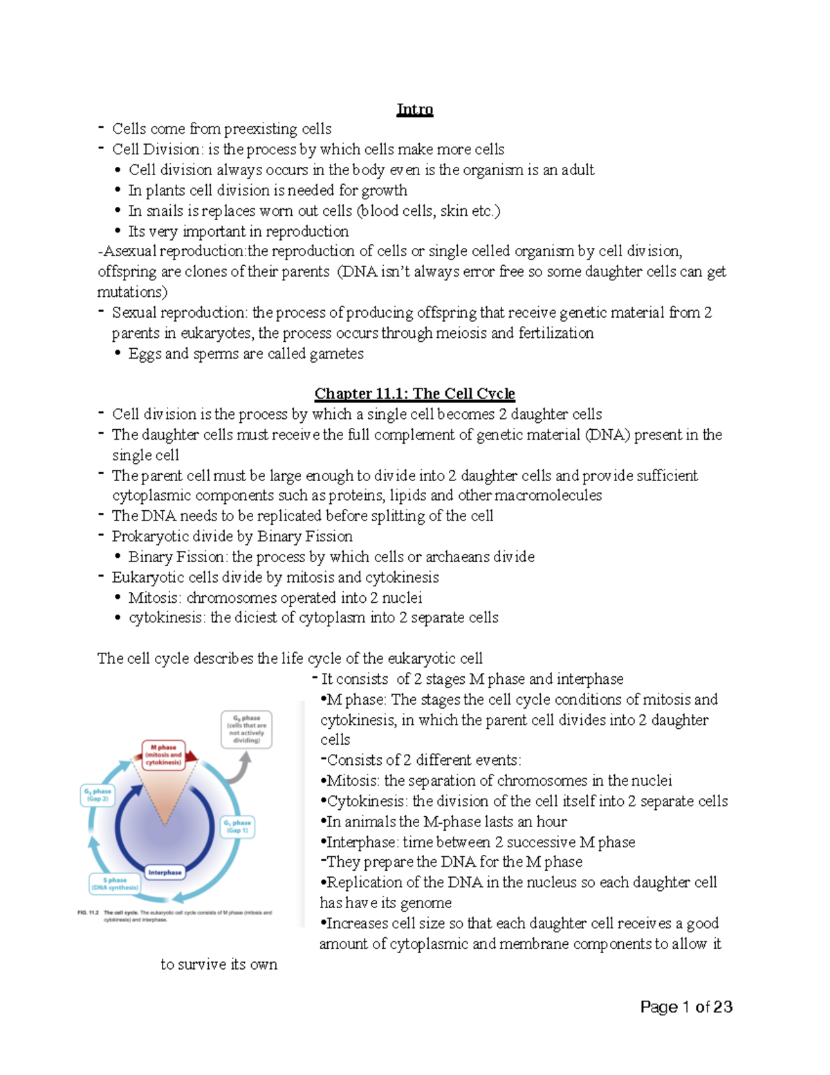 BIOL1090 - Textbook Notes - Intro - Cells come from preexisting cells ...