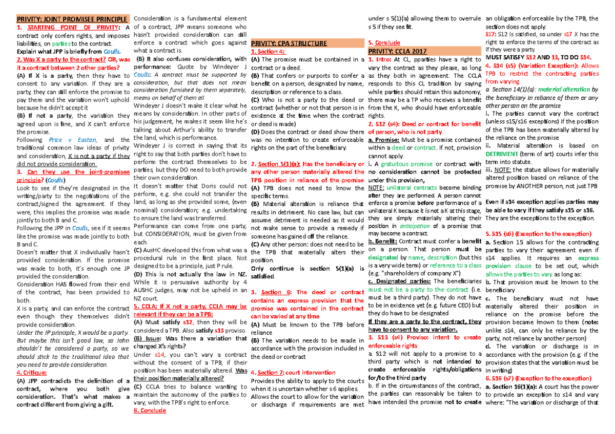 Contract Structure for test - PRIVITY: JOINT PROMISEE PRINCIPLE 1 ...