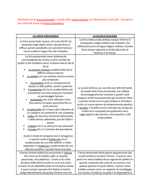 Confronto Tra La Lirica Provenzale E Quella Della Scuola Siciliana Con Riferimenti Ai Testi Letti Studocu