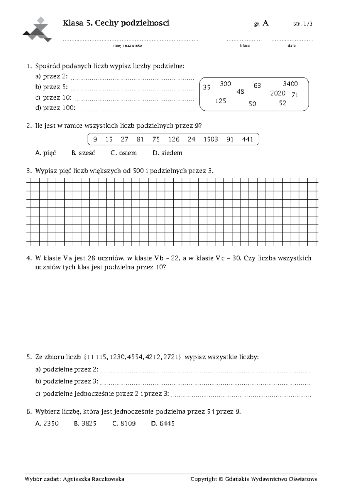 Cechy Podzielności Przez 2 5 10 100 Sprawdzian www.studocu.com