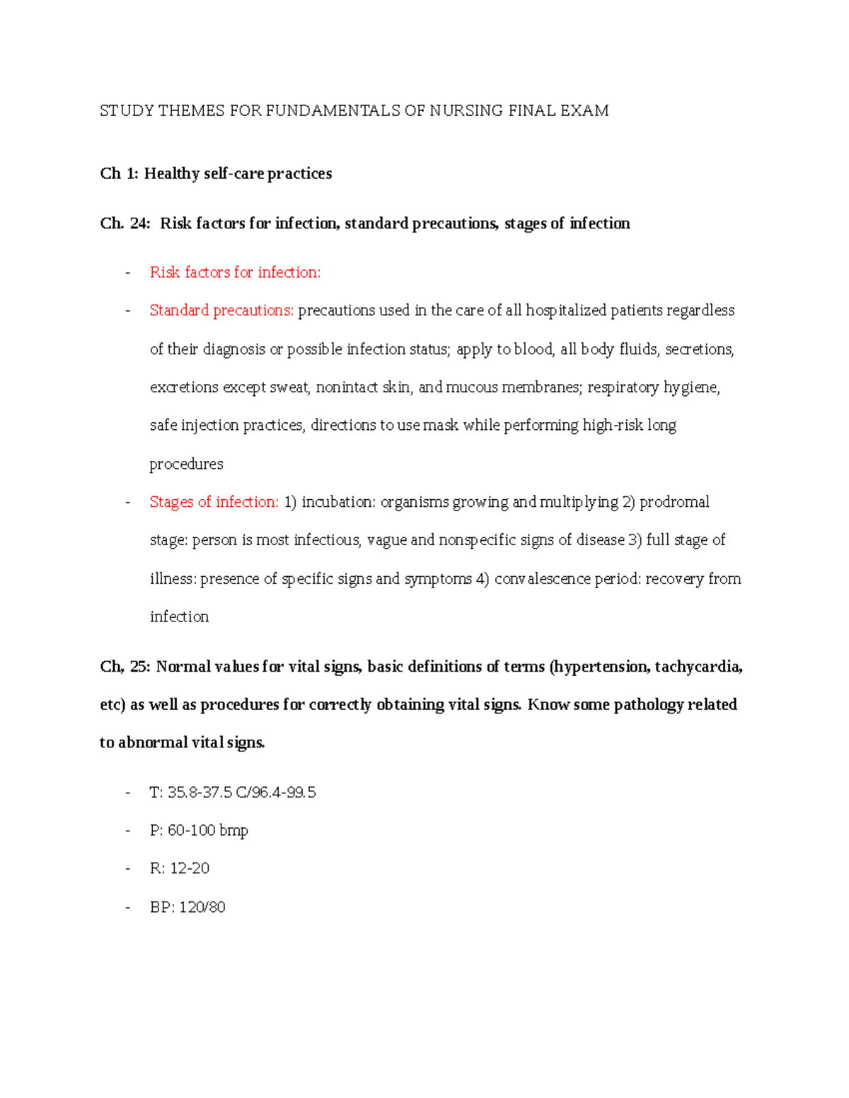 Fundamentals of Nursing Final Study Guide - STUDY THEMES FOR ...