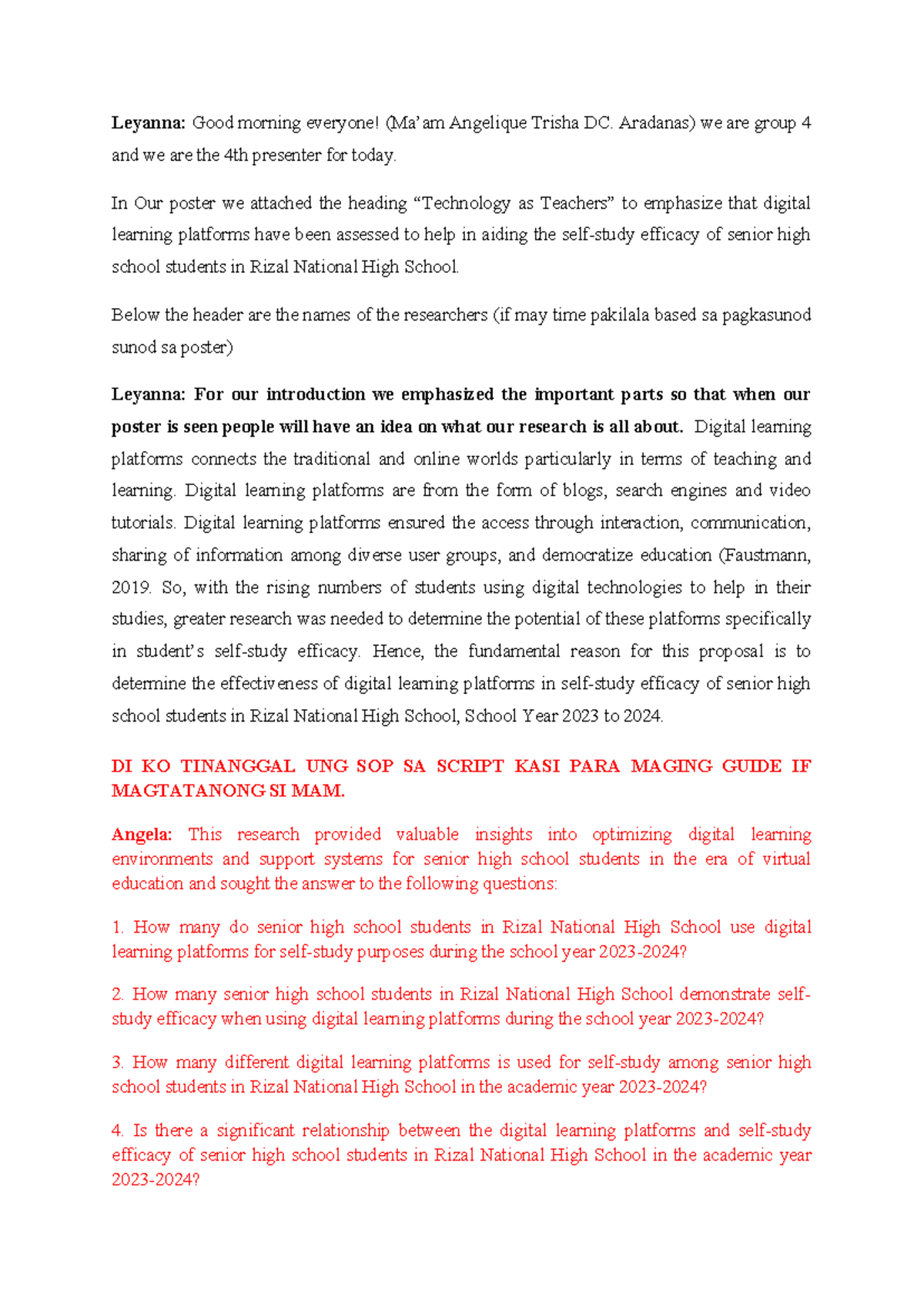 Script-SA- Poster - nakdsnsasnkd - Leyanna: Good morning everyone! (Ma ...