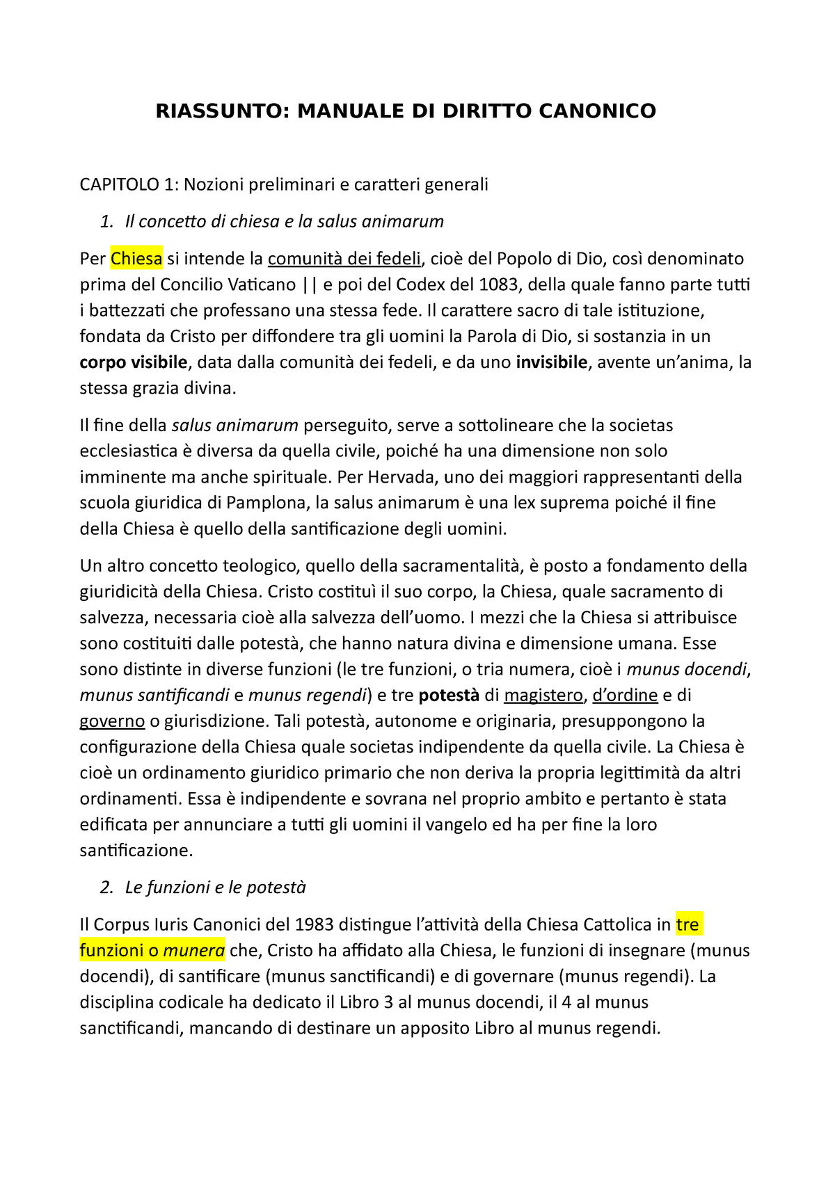 Documento stesso stesso, Appunti di Diritto Canonico