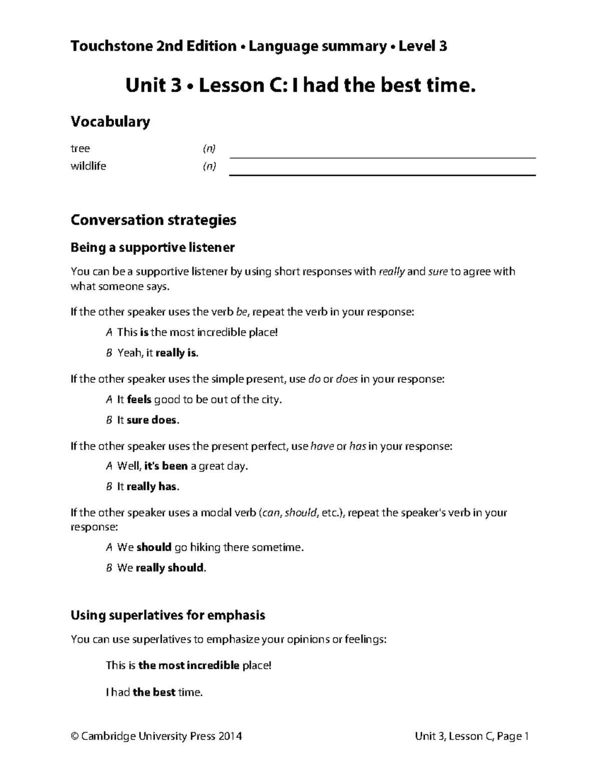 Unit 3 • Lesson C - ingl - Touchstone 2nd Edition • Language summary ...