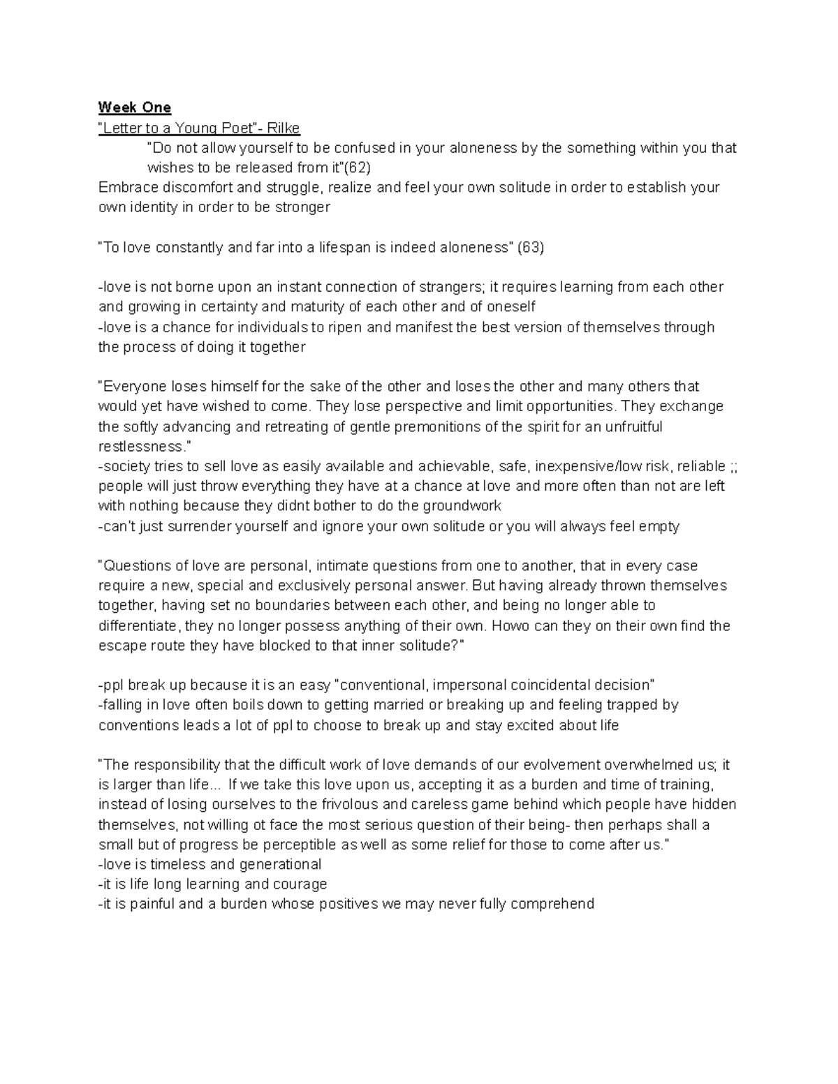 Love Actually Reading Notes - Week One “Letter to a Young Poet”- Rilke ...