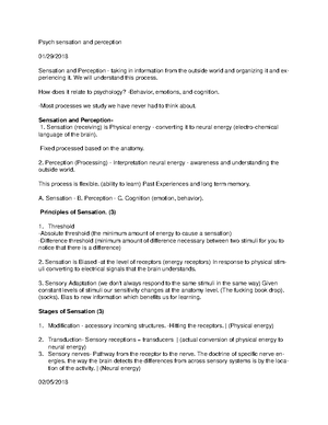 Sensation week 2 notes - Sensation & Perception (Psych 317 : Brianna ...