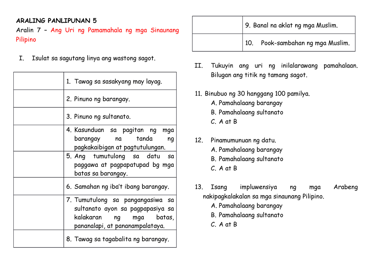 Araling Panlipunan 5 - ARALING PANLIPUNAN 5 Aralin 7 – Ang Uri Ng ...