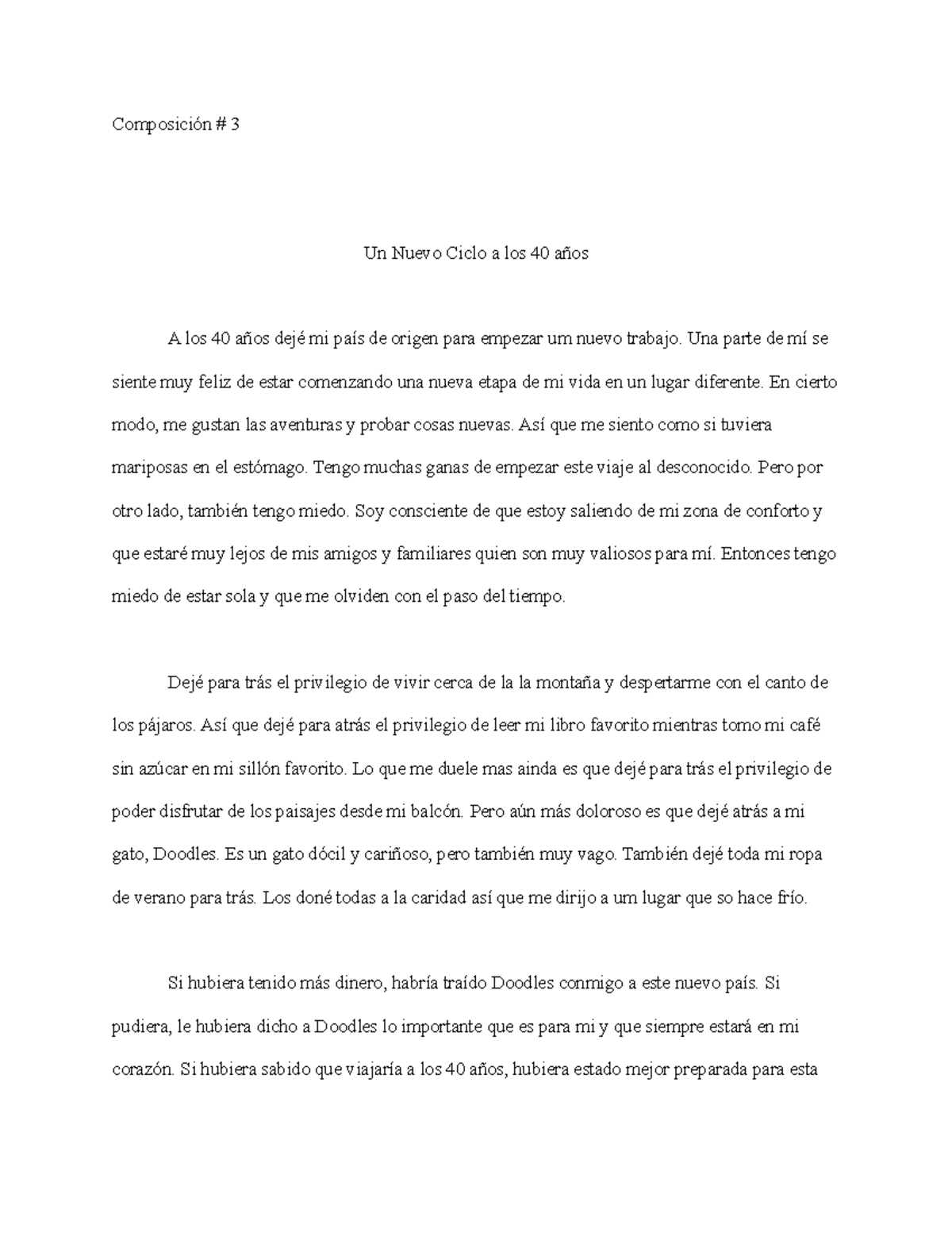 Composición 3 essay in Spanish for grammar and vocabulary practice