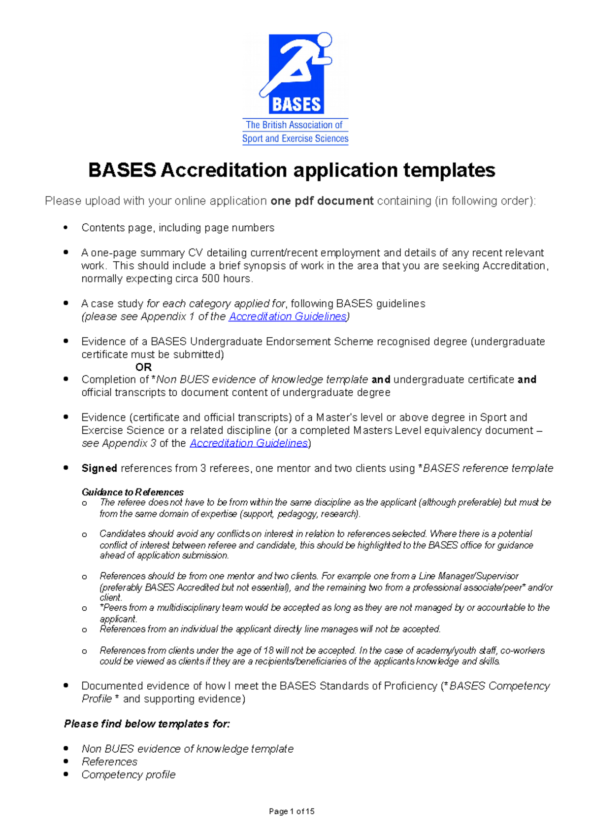 Bases personal Standards BASES Accreditation application templates