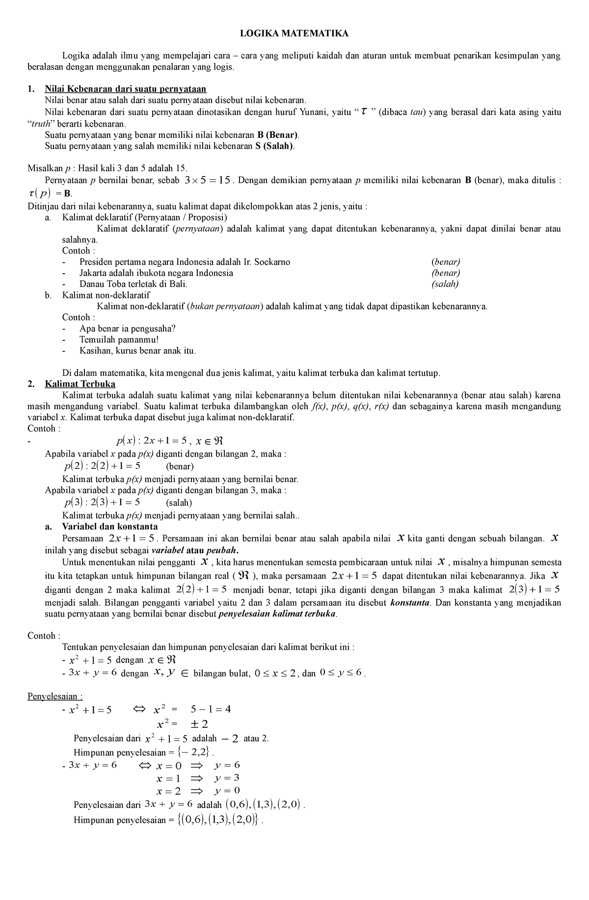 Materi Logika Matematika Lengkap Logika Matematika Logika Adalah Ilmu Yang Mempelajari Cara 2055