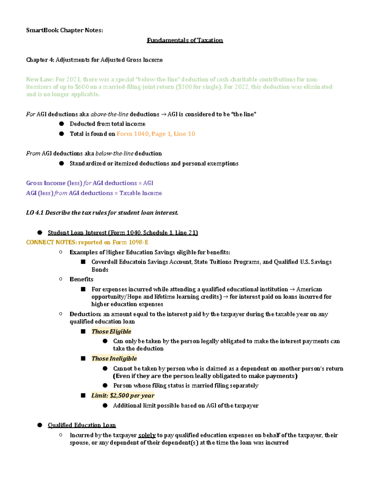 Mc Graw Hill Fundamentals of Taxation Ana Cruz 16e Chapter 4 Notes ...