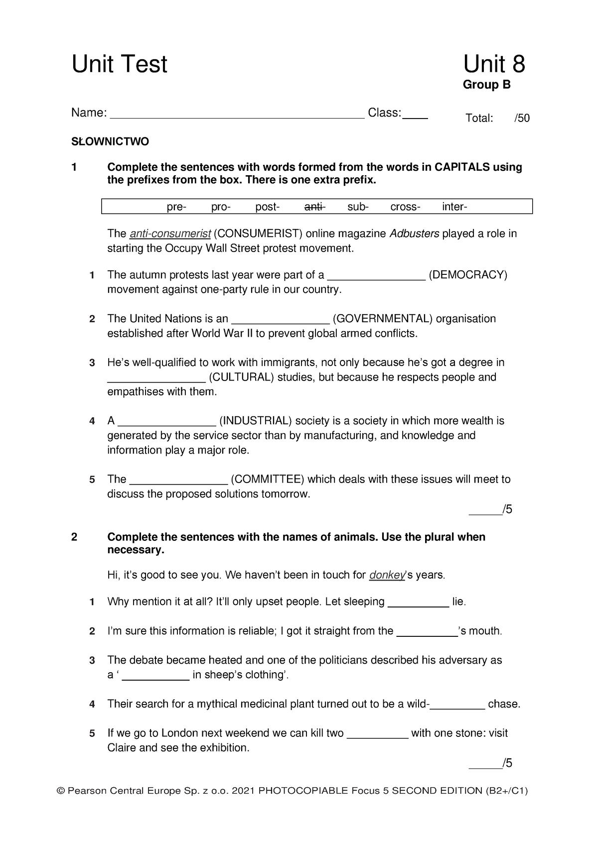 Focus 5 2E Unit Test Unit8 Group B 1kol - Group B Name