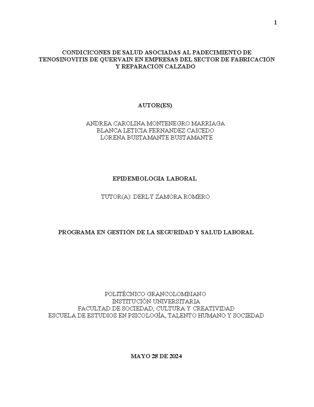 Laboratorio DE Epidemiologia Laboral 1 Entrega 1 - CONDICICONES DE ...