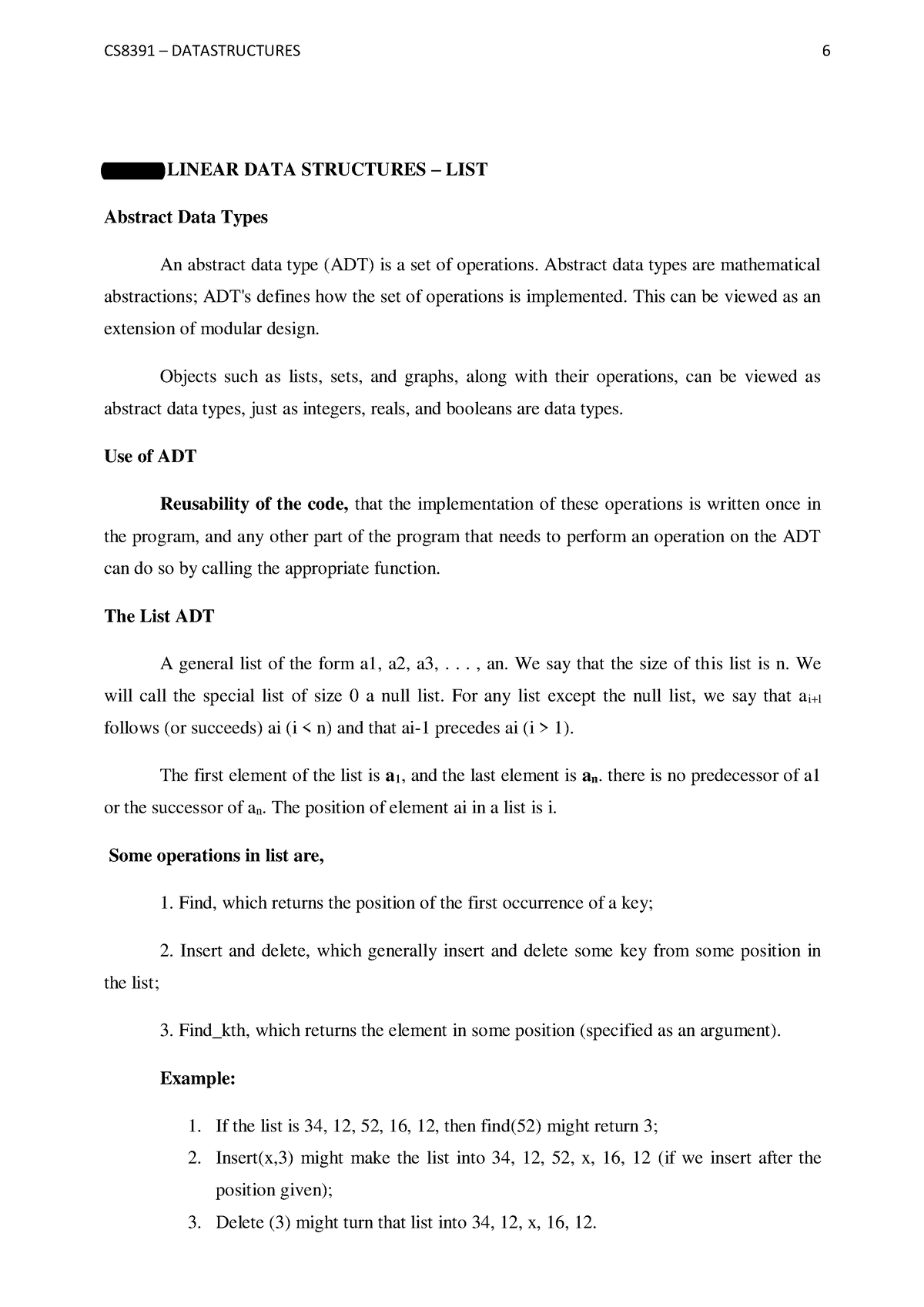 Datastructure-unit-1 - UNIT I LINEAR DATA STRUCTURES – LIST Abstract ...