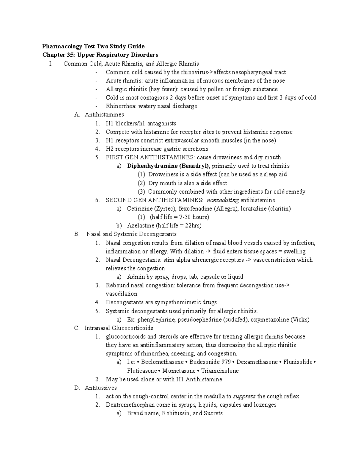 Pharm Test Two Study Guide - Pharmacology Test Two Study Guide Chapter ...