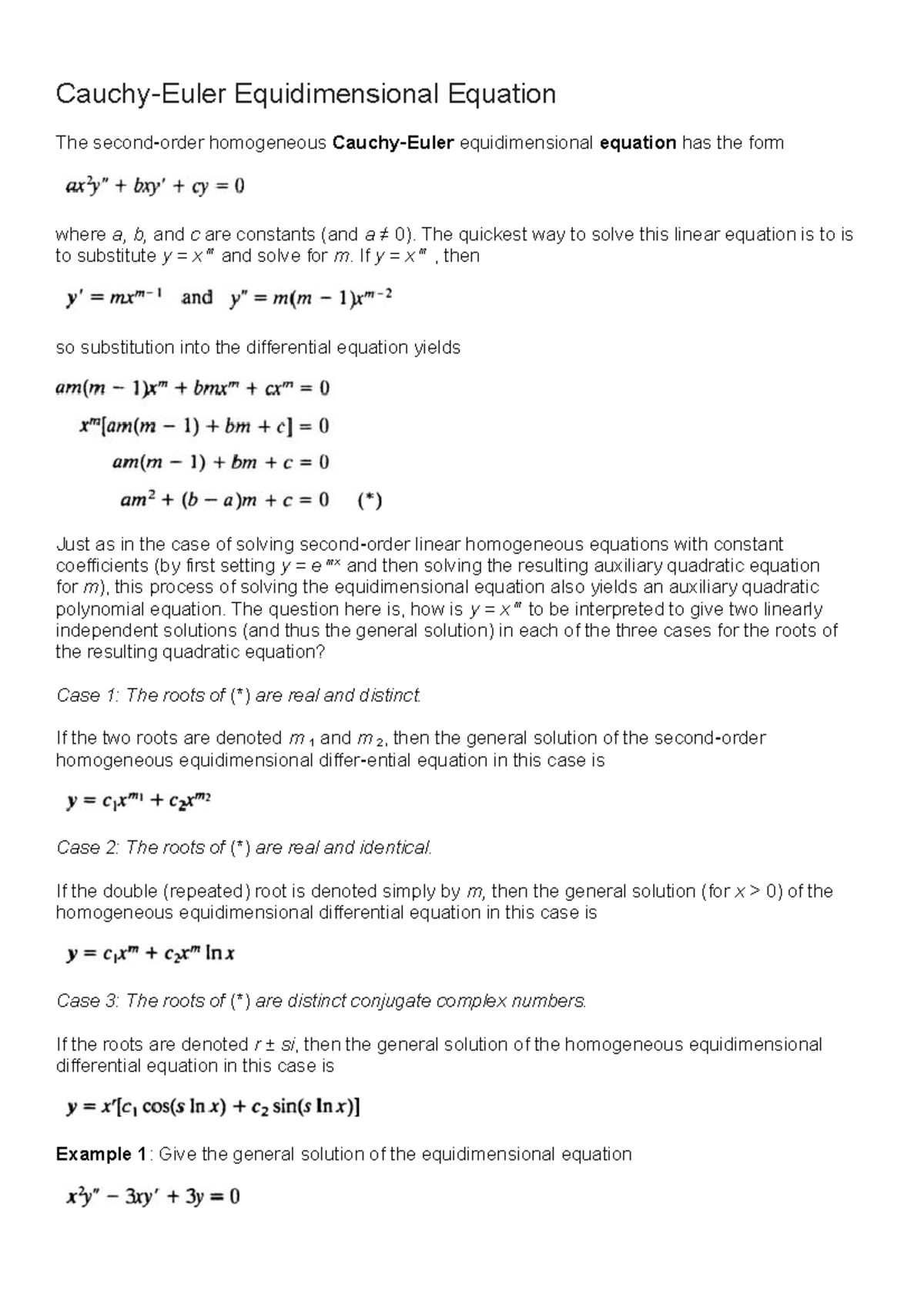 APM First Order Cauchy‐Euler Equidimensional Equation Cauchy‐Euler Equidimensional